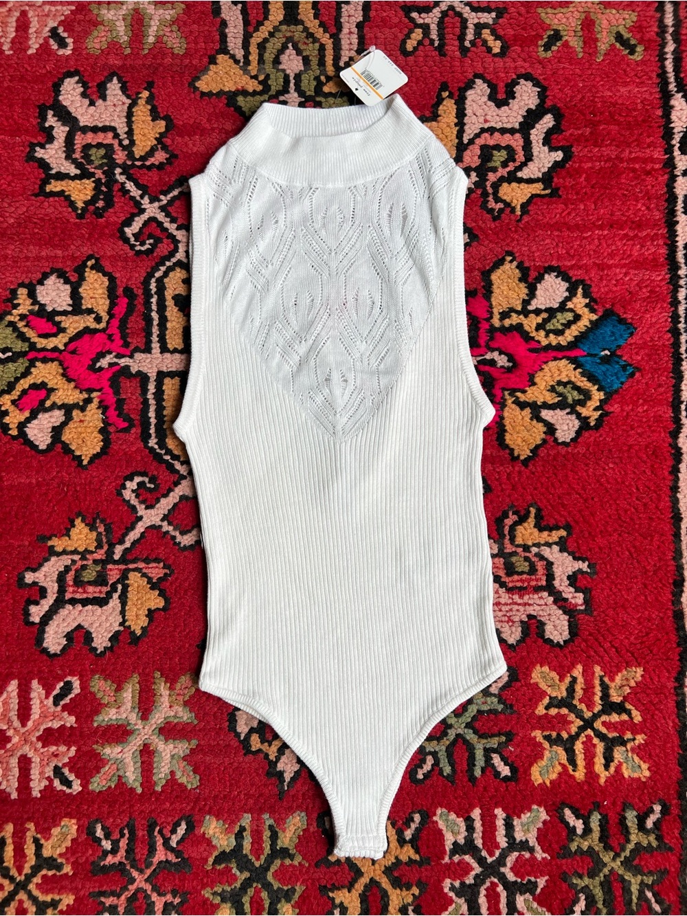 Free People Ivory Ribbed Sleeveless Mock Neck Bodysuit